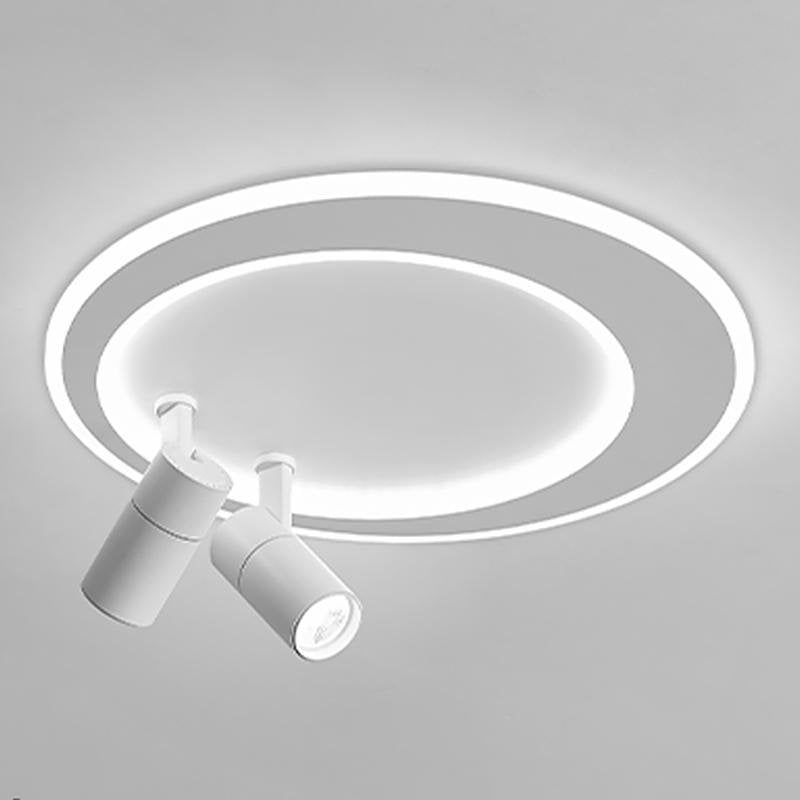 Modern 18 Inch LED Round Flush Mount Ceiling Light with Two Adjustable Dual Spotlights