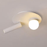 Modern Round White LED Ceiling Light Fixture with Rotatable Spotlight 8 Inch