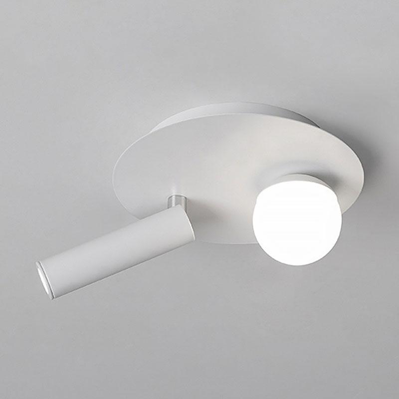 Modern Round White LED Ceiling Light Fixture with Rotatable Spotlight 8 Inch