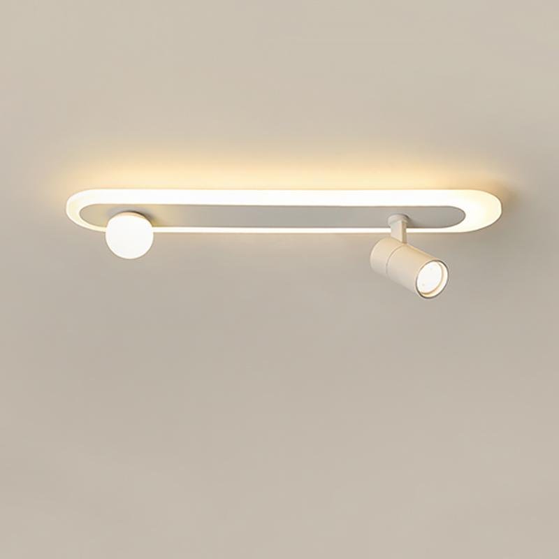 Modern White Rectangular LED Flush Mount Ceiling Light with Rotatable Spherical Spotlights
