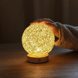 Rustic 6 Inch Global Natural Rattan Wicker Table Lamp with LED Light and Wooden Base for Bedroom and Living Room