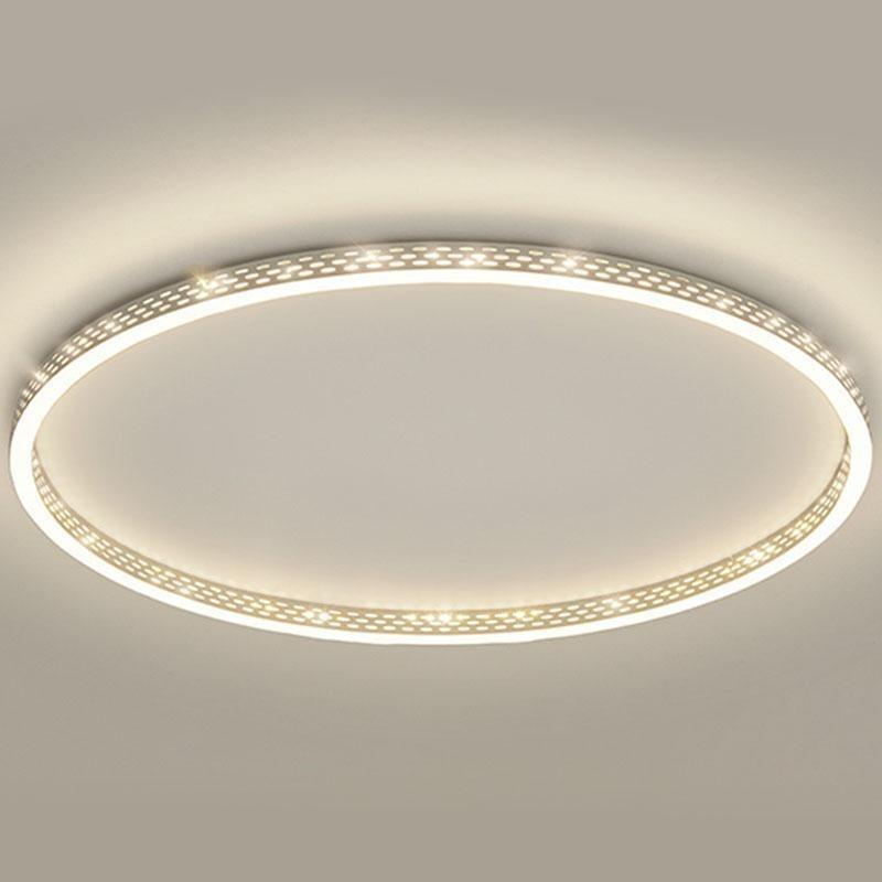 Dimmable Round LED Flush Mount Ceiling Light with Modern Hollow Edge Design for Bedroom