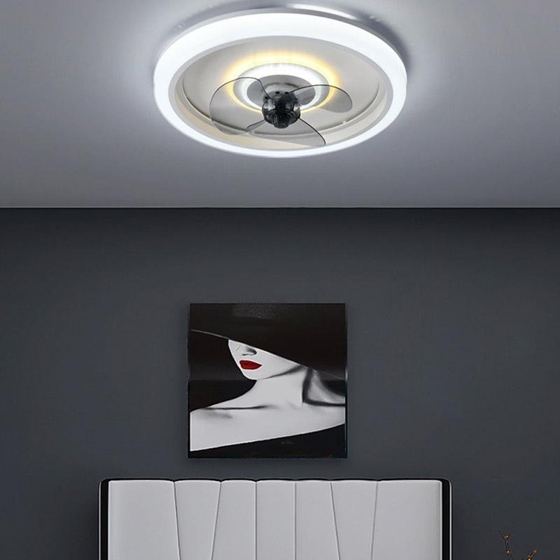 Modern 20 Inch Round Flush Mount LED Ceiling Fan with Remote Control and 3 Speed Settings Gray Acrylic