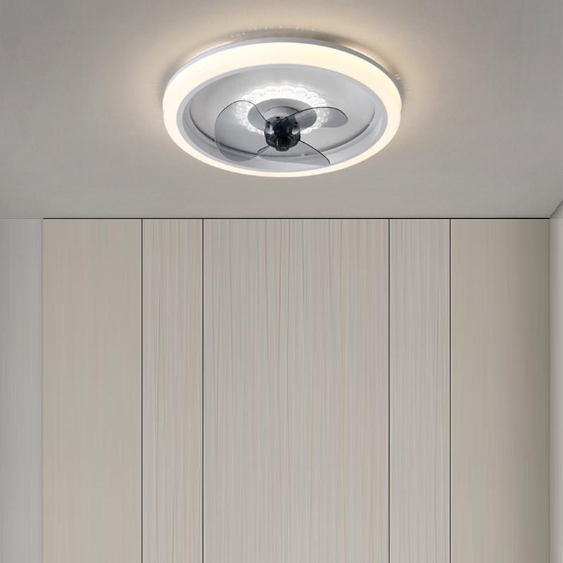 Modern 20 Inch Round Flush Mount LED Ceiling Fan with Remote Control and 3 Speed Settings Gray Acrylic