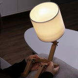 Creative Wooden Sitting Robot Table Lamp with Adjustable Poses and Fabric Drum Shade
