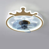 Modern 22 Inch Crown Ceiling Fan with LED Light and Remote for Kids Room Black and Gold