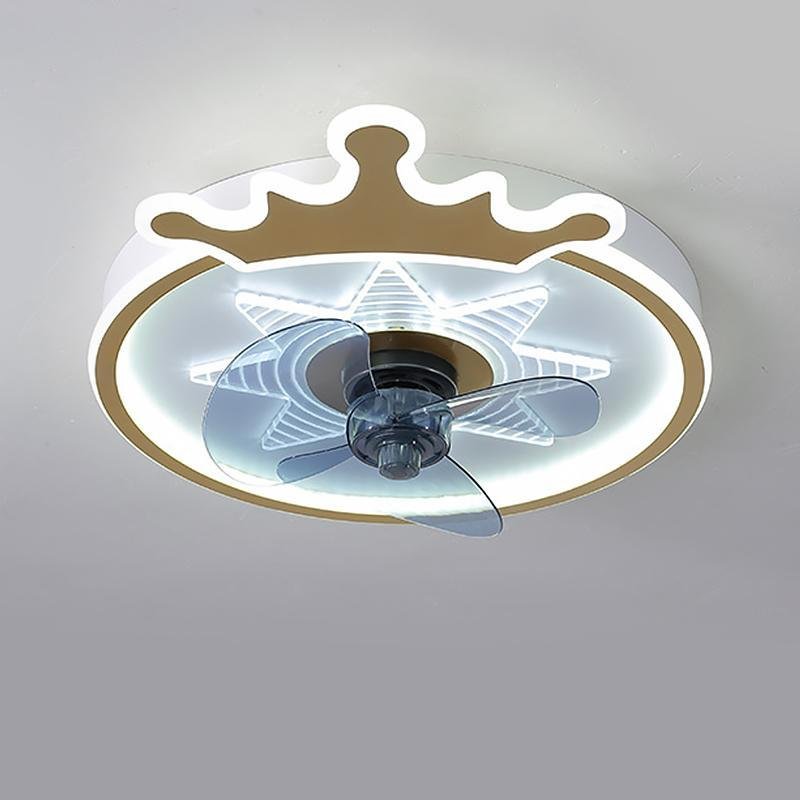 Modern 22 Inch Crown Ceiling Fan with LED Light and Remote for Kids Room Black and Gold