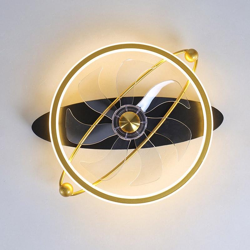 Industrial Gold Flush Mount Ceiling Fan with Integrated LED Light and 6 Speed Remote Control