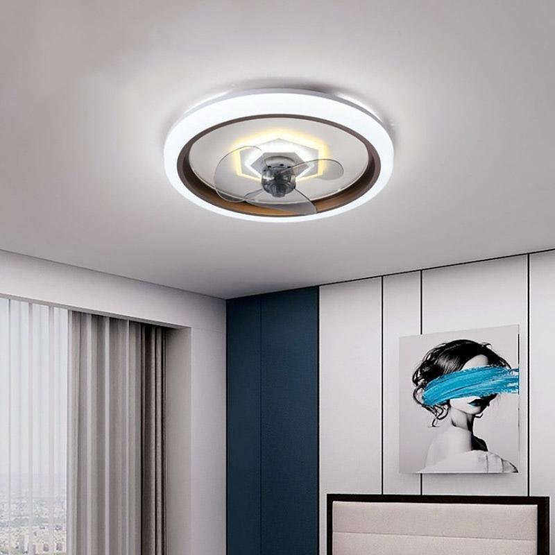 Modern 20 Inch Round Flush Mount LED Ceiling Fan with Remote Control and 3 Speed Settings Gray Acrylic