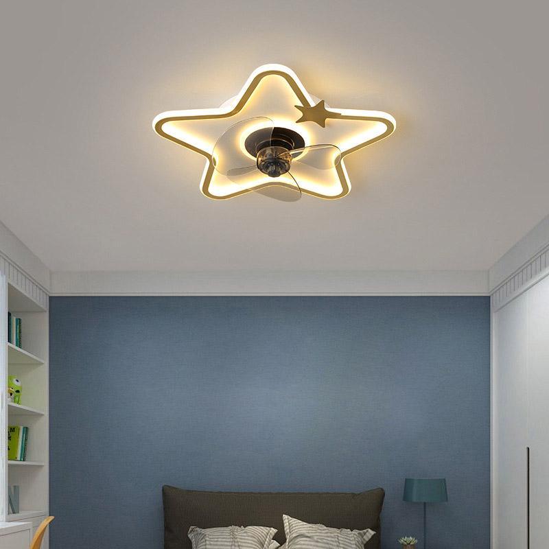 Modern Star Shaped Flush Mount Kids Ceiling Fan with LED Lighting and Remote Control