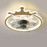 Modern 22 Inch Crown Ceiling Fan with LED Light and Remote for Kids Room Black and Gold