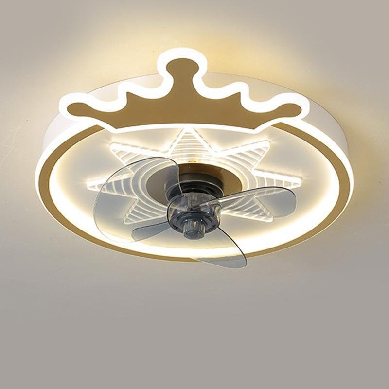 Modern 22 Inch Crown Ceiling Fan with LED Light and Remote for Kids Room Black and Gold