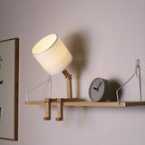 Creative Wooden Sitting Robot Table Lamp with Adjustable Poses and Fabric Drum Shade