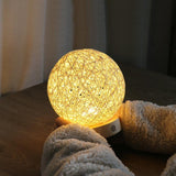 Rustic 6 Inch Global Natural Rattan Wicker Table Lamp with LED Light and Wooden Base for Bedroom and Living Room