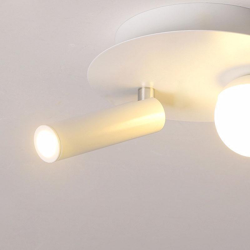 Modern Round White LED Ceiling Light Fixture with Rotatable Spotlight 8 Inch