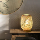 Japanese Hand Woven Rattan Table Lamp for Boho Bedroom Decor and Warm Ambient Lighting
