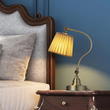 Modern Arched Metal Desk Lamp with Empire Pleated Linen Shade and Adjustable Arm