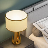 22 Inch Mid Century Modern Brushed Brass Geometric Table Lamp with White Linen Shade