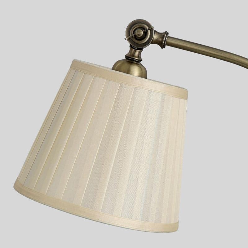 Modern Arched Metal Desk Lamp with Empire Pleated Linen Shade and Adjustable Arm