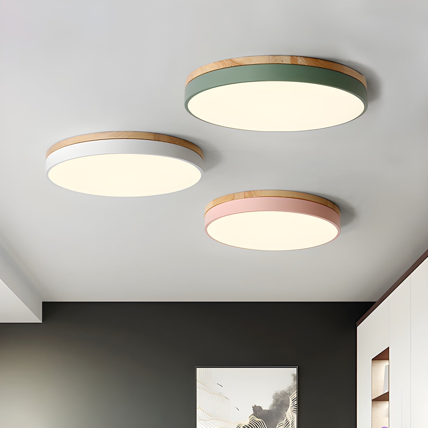 Modern Circular Wood LED Flush Mount Ceiling Lamp for Living Room and Bedroom