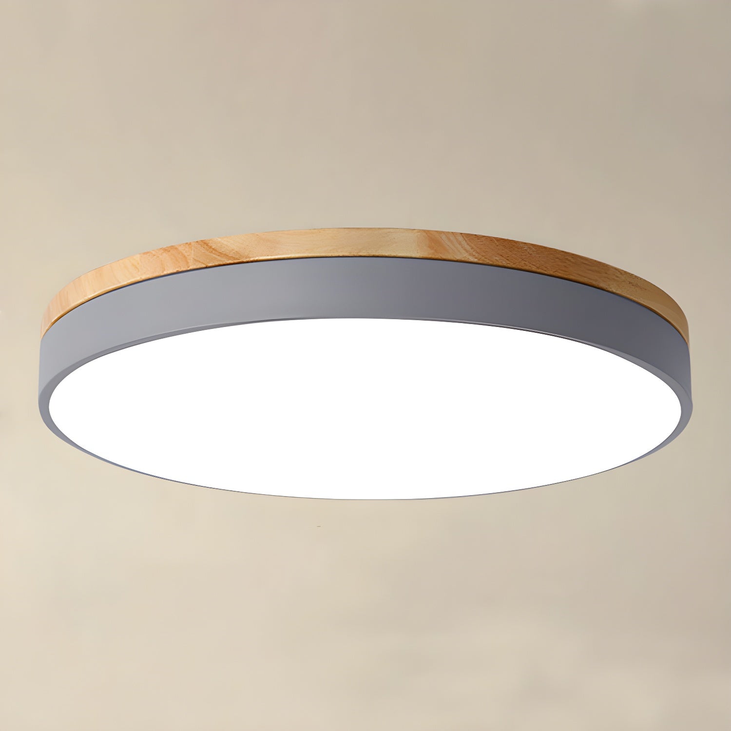 Modern Circular Wood LED Flush Mount Ceiling Lamp for Living Room and Bedroom