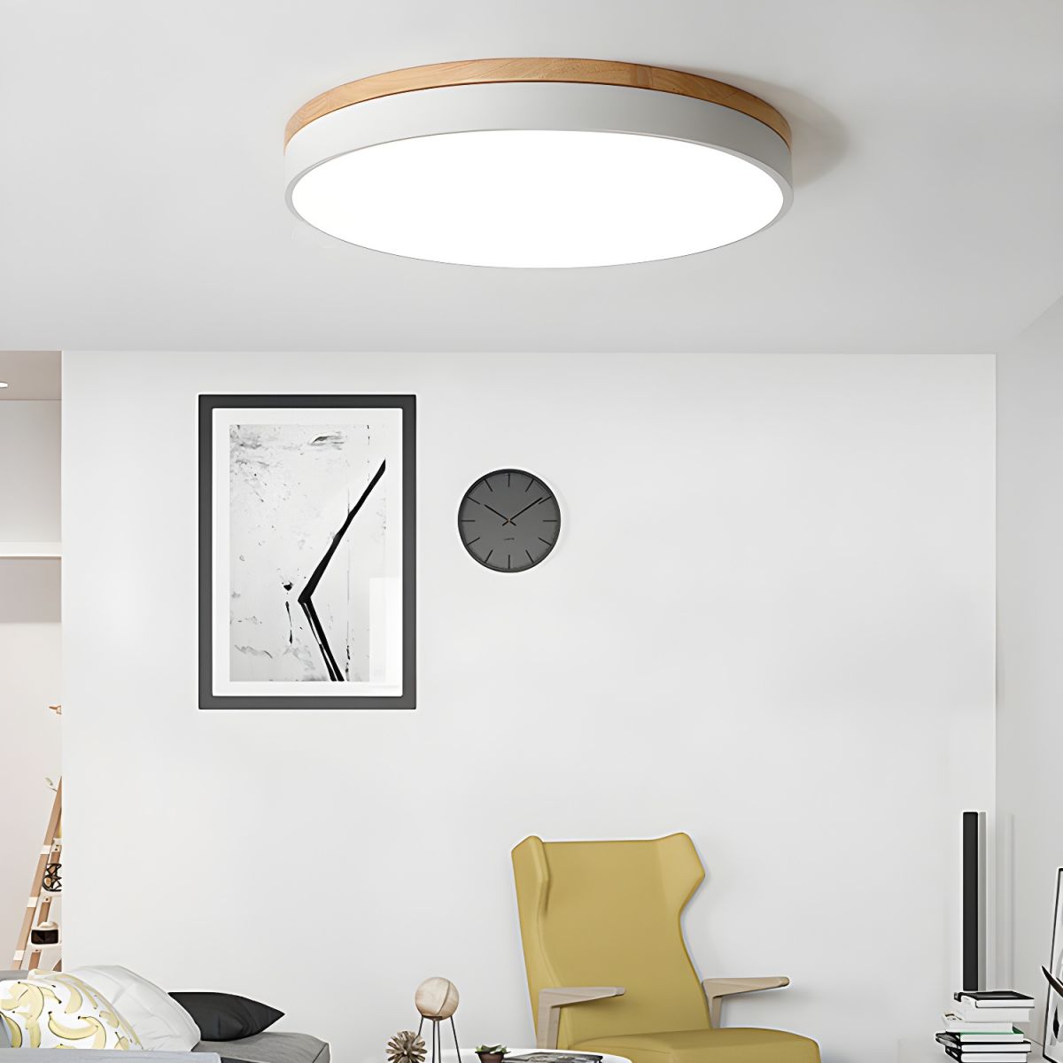 Modern Circular Wood LED Flush Mount Ceiling Lamp for Living Room and Bedroom