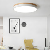 Modern Circular Wood LED Flush Mount Ceiling Lamp for Living Room and Bedroom