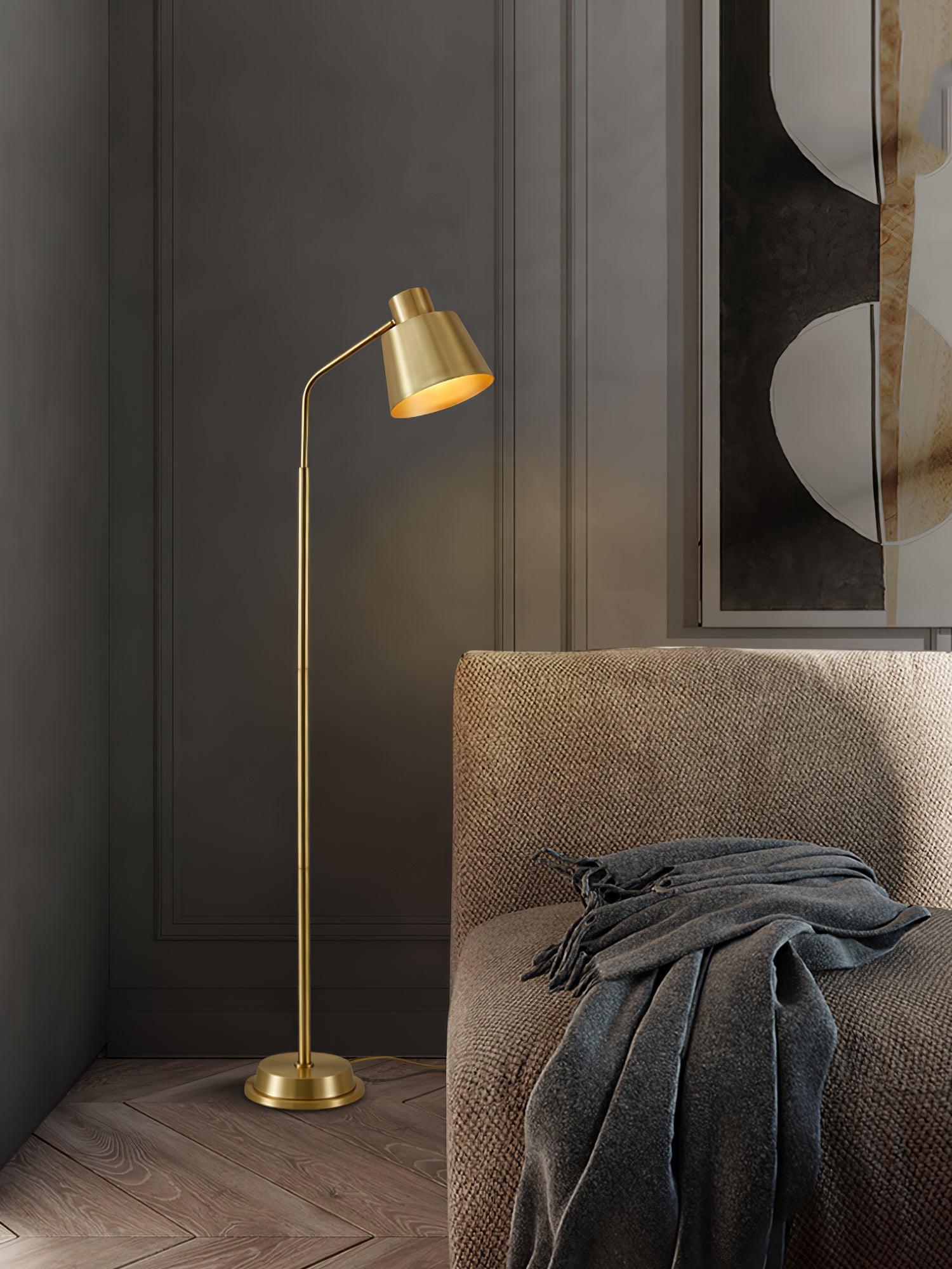 Contemporary Brass Gold Standing Floor Lamp Minimalist LED Lighting for Living Room