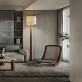 Zhanming Modern Wooden Floor Lamp with Marble Base and Tall Fabric Shade Uplight