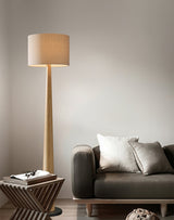 Zhanming Modern Wooden Floor Lamp with Marble Base and Tall Fabric Shade Uplight