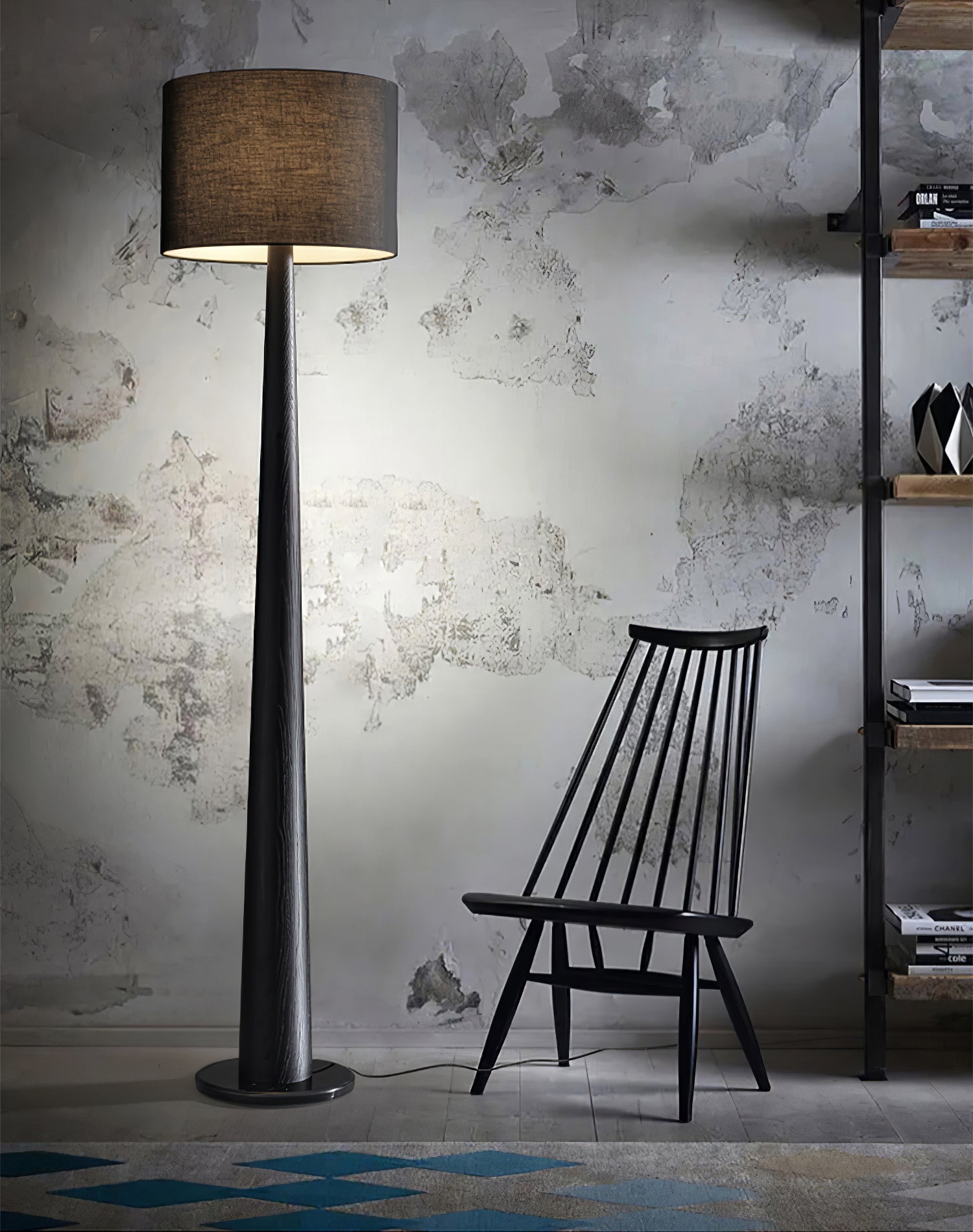 Zhanming Modern Wooden Floor Lamp with Marble Base and Tall Fabric Shade Uplight
