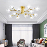 Modern Globe Glass LED Flush Mount Ceiling Light Industrial Metal Lantern Fixture