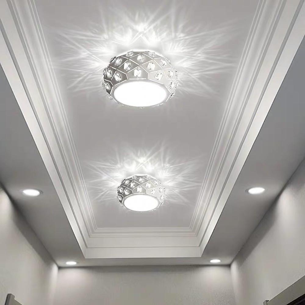 Modern Metal Crystal LED Flush Mount Ceiling Light for Hallway and Entryway Decor