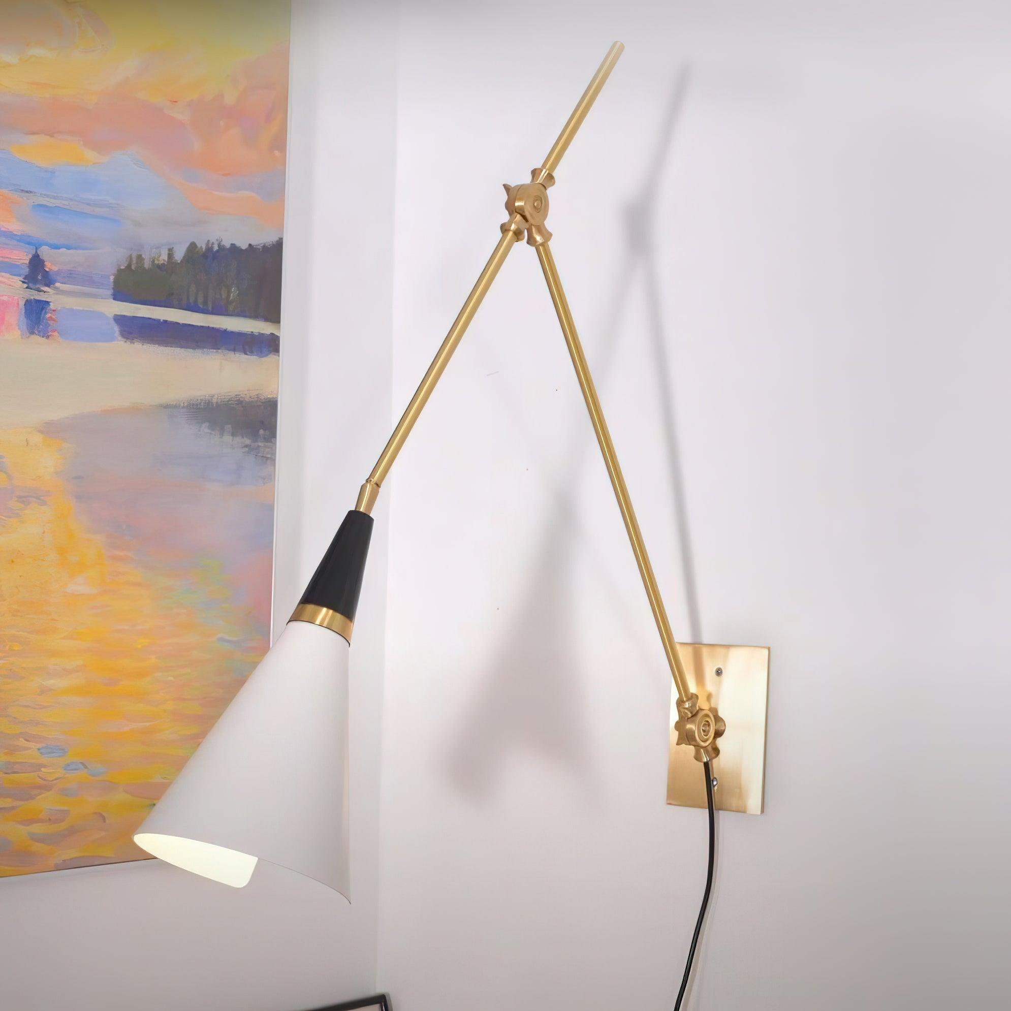 Adjustable Arm Plug In Wall Lamp with Metal Shade Mid Century Modern Sconce