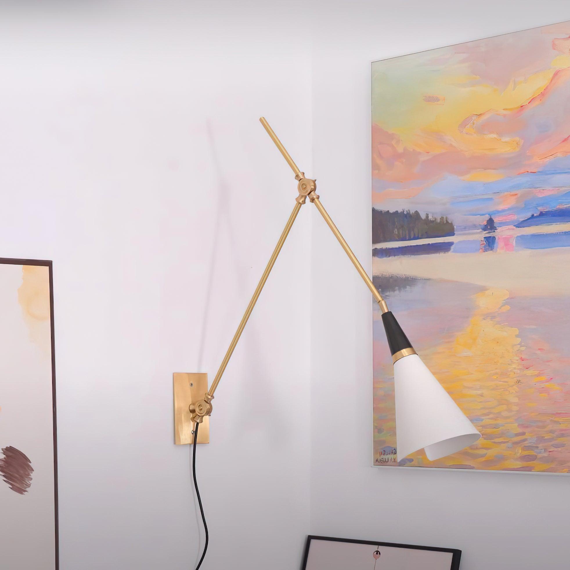 Adjustable Arm Plug In Wall Lamp with Metal Shade Mid Century Modern Sconce
