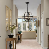 Adjustable Iron Round Lantern Chandelier Industrial Style Black Metal Pendant Light for Modern Living Room