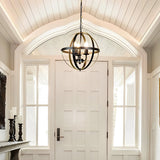 Adjustable Iron Round Lantern Chandelier Industrial Style Black Metal Pendant Light for Modern Living Room