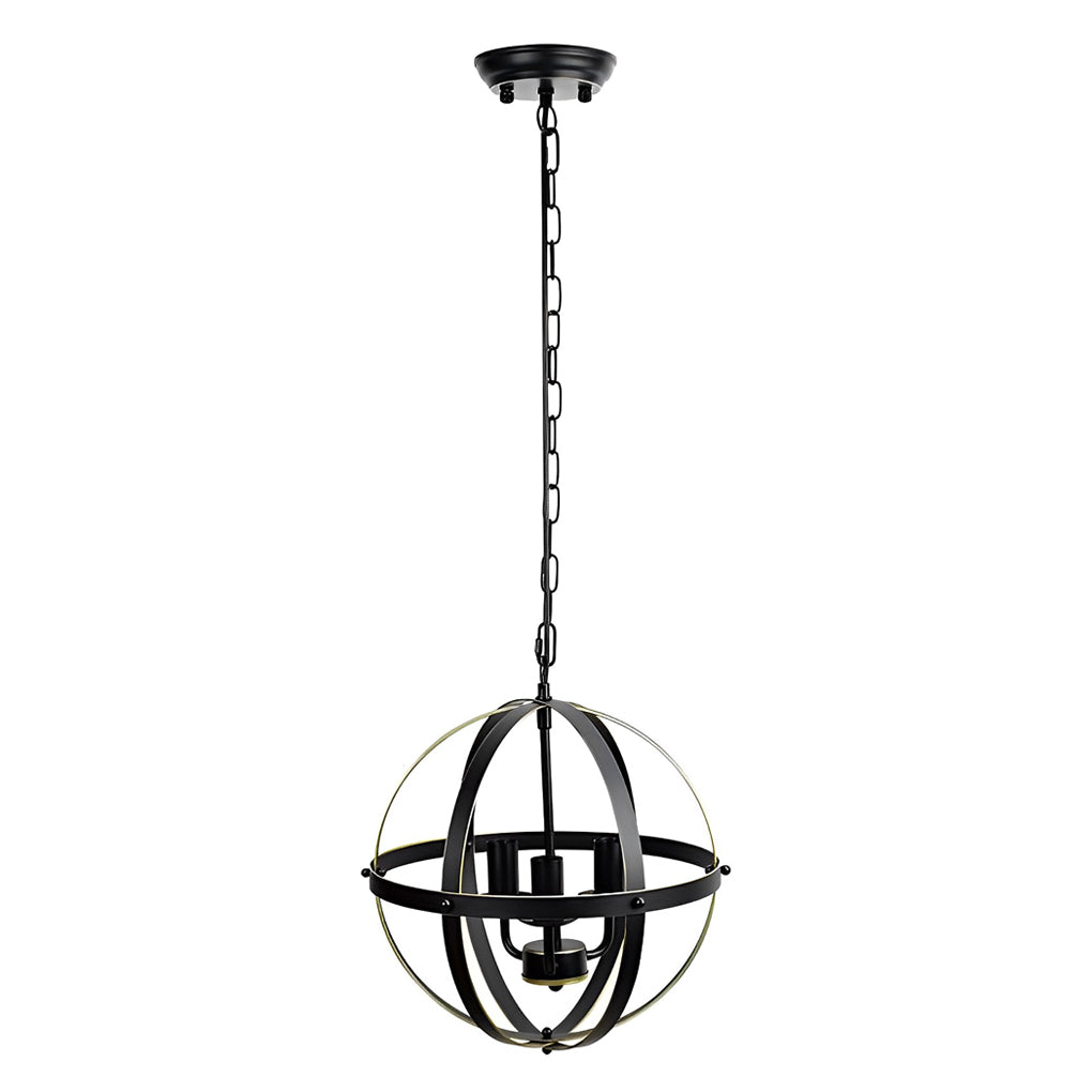 Adjustable Iron Round Lantern Chandelier Industrial Style Black Metal Pendant Light for Modern Living Room