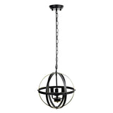 Adjustable Iron Round Lantern Chandelier Industrial Style Black Metal Pendant Light for Modern Living Room
