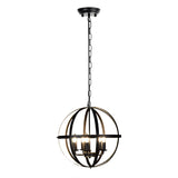 Adjustable Iron Round Lantern Chandelier Industrial Style Black Metal Pendant Light for Modern Living Room