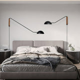 Adjustable Modern Swing Arm Wall Sconce with Dome Shade and Wooden Bracket Plug In Light