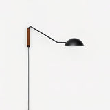 Adjustable Modern Swing Arm Wall Sconce with Dome Shade and Wooden Bracket Plug In Light