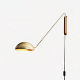 Adjustable Modern Swing Arm Wall Sconce with Dome Shade and Wooden Bracket Plug In Light