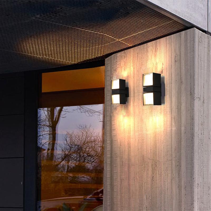 Adjustable Square Outdoor Wall Light Dual LED Up and Down Exterior Sconce in Black Aluminum
