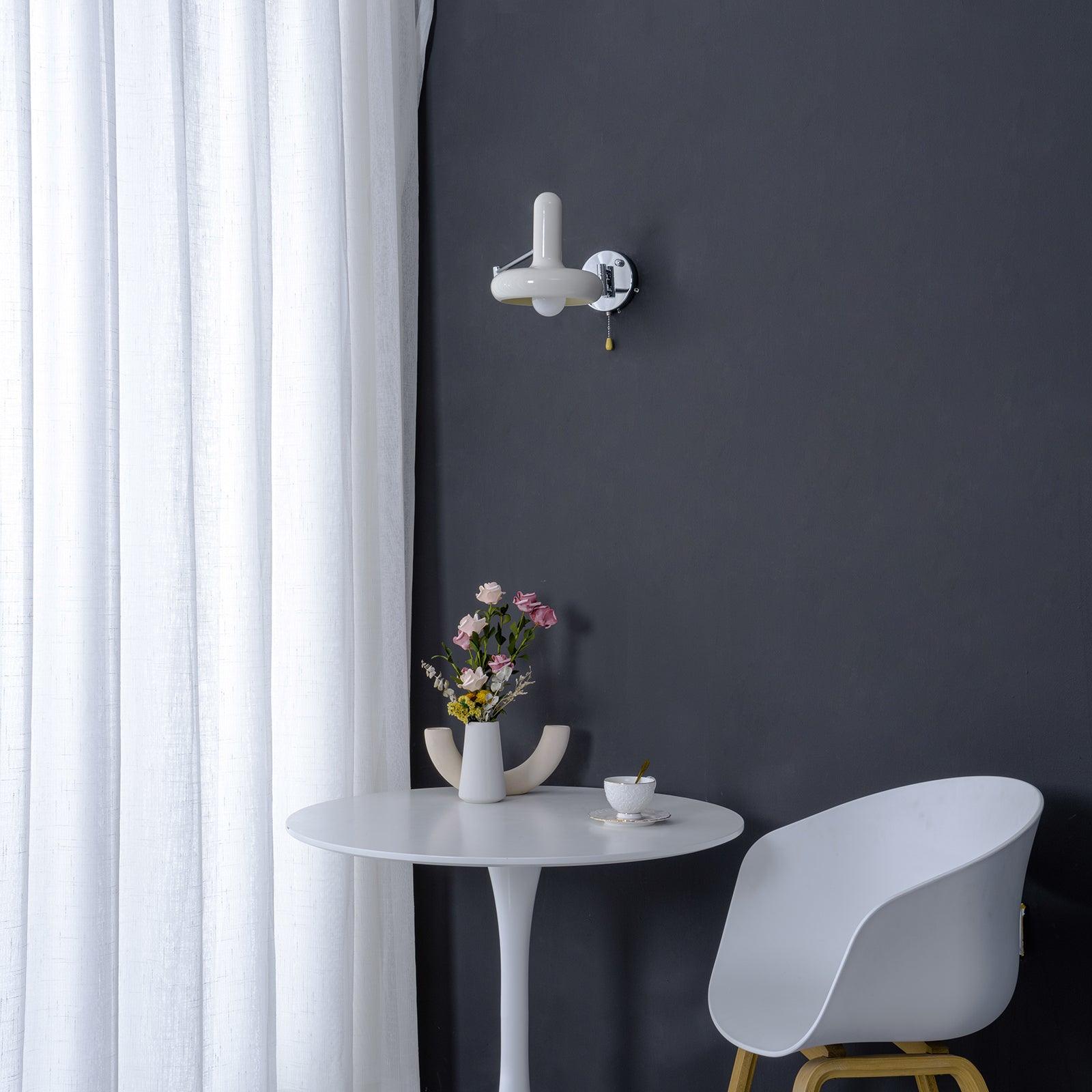 Adjustable Swing Arm Rocker Wall Lamp Sconce with Cream Shade for Interior Reading and Bedroom Lighting