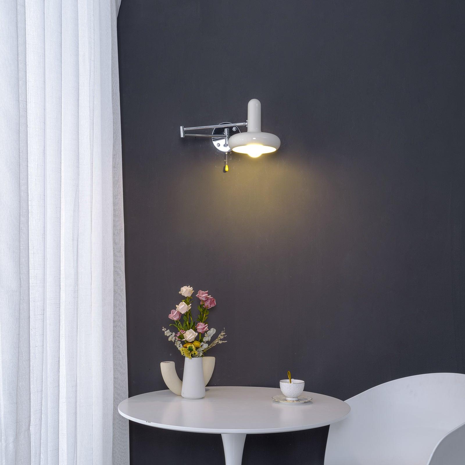 Adjustable Swing Arm Rocker Wall Lamp Sconce with Cream Shade for Interior Reading and Bedroom Lighting
