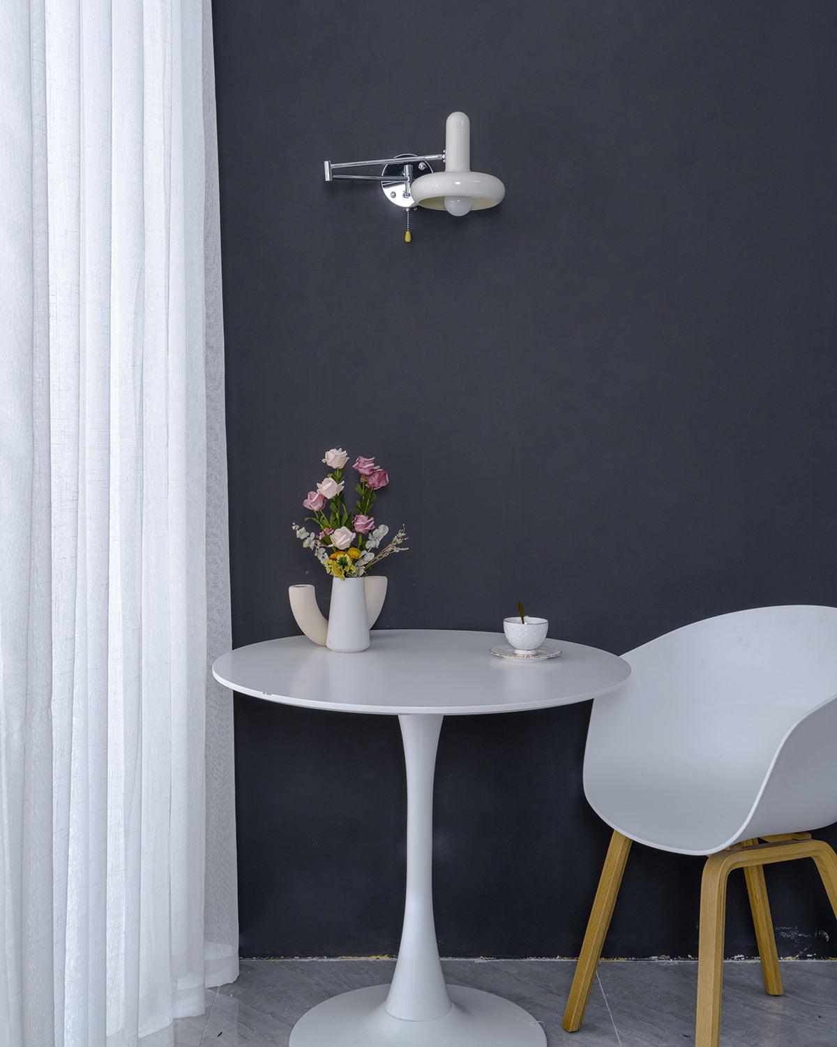 Adjustable Swing Arm Rocker Wall Lamp Sconce with Cream Shade for Interior Reading and Bedroom Lighting
