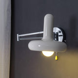 Adjustable Swing Arm Rocker Wall Lamp Sconce with Cream Shade for Interior Reading and Bedroom Lighting