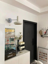 Adjustable Swing Arm Rocker Wall Lamp Sconce with Cream Shade for Interior Reading and Bedroom Lighting