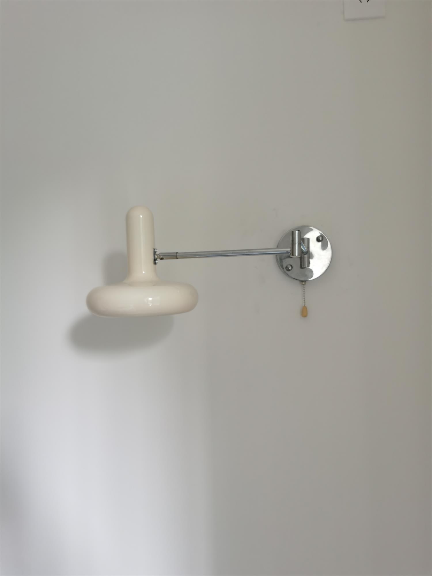 Adjustable Swing Arm Rocker Wall Lamp Sconce with Cream Shade for Interior Reading and Bedroom Lighting